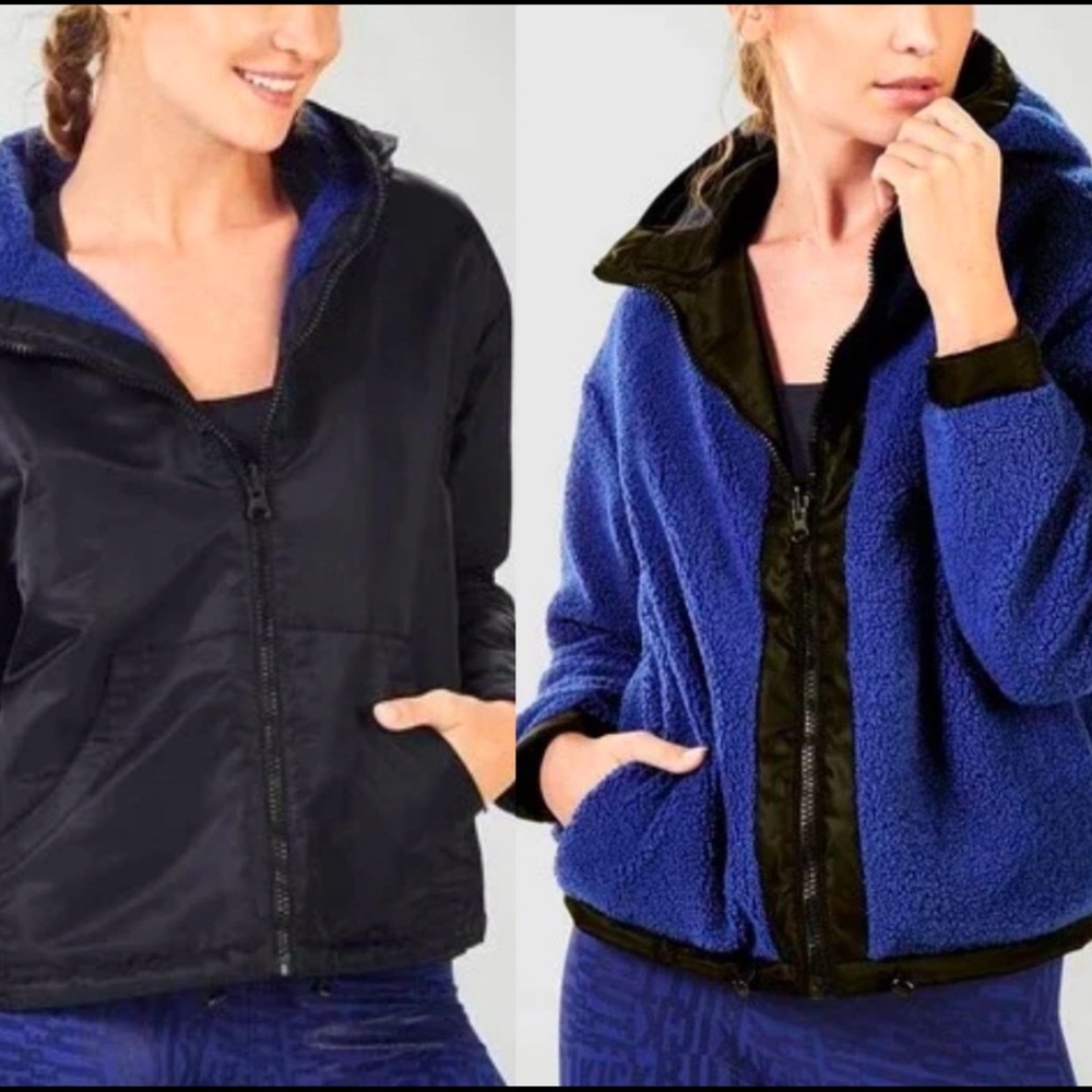 Fabletics Black and Blue Reversible Teddy Jacket